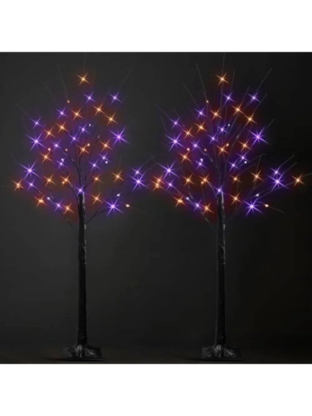 2 Pack 4FT Lighted Birch Trees with 96 LED Purple & Orange Fairy Lights, Timer